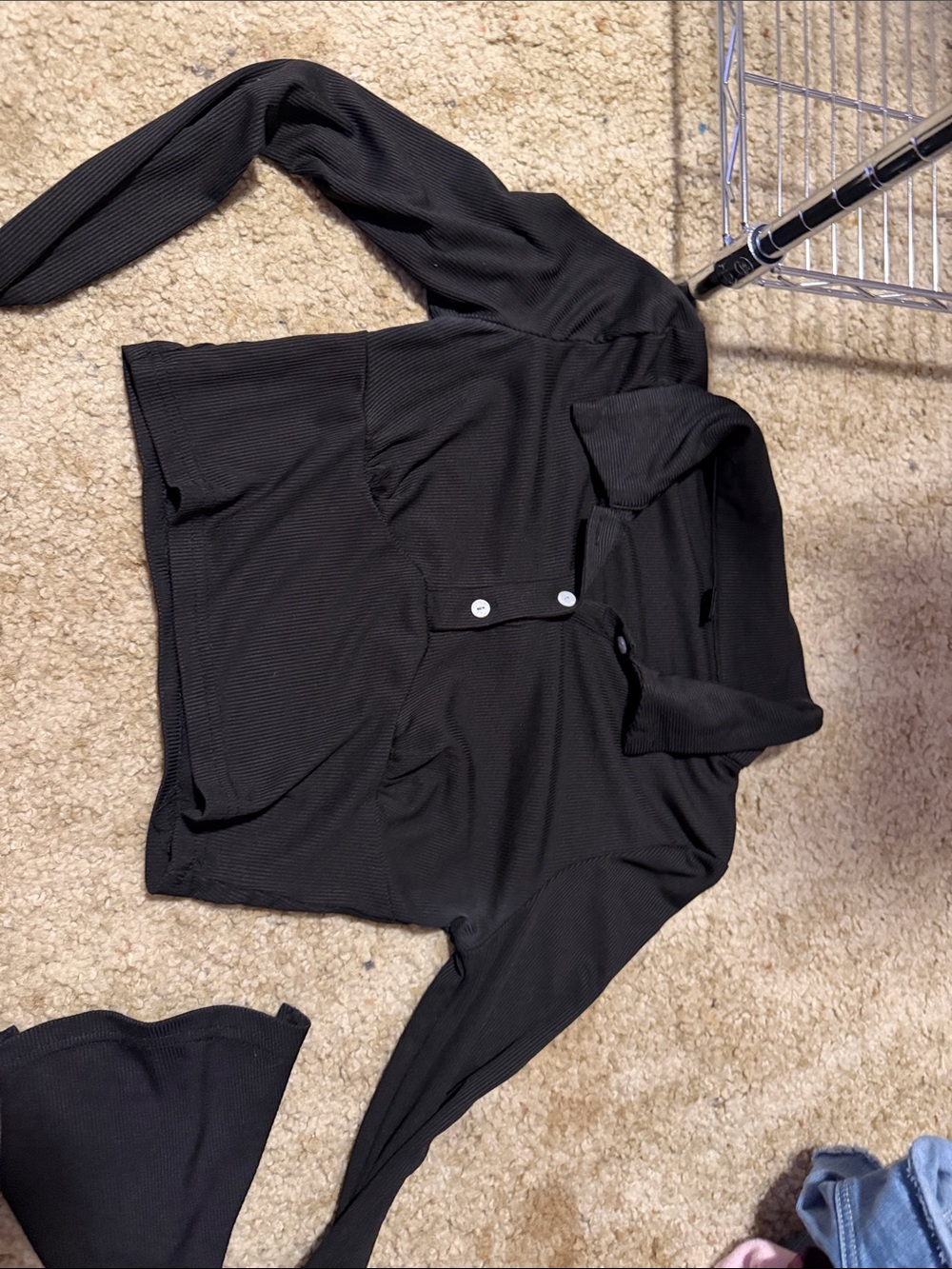 SHEIN Black Ribbed Long-Sleeve Henley Top